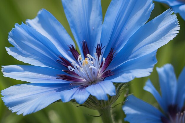 Photo macro closeup of wild blue chicory flower