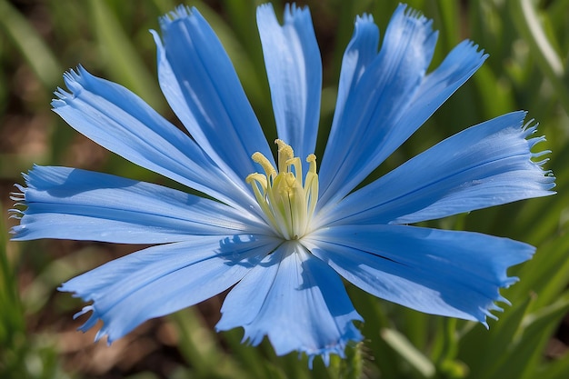 Macro Closeup of Wild Blue Chicory Flower