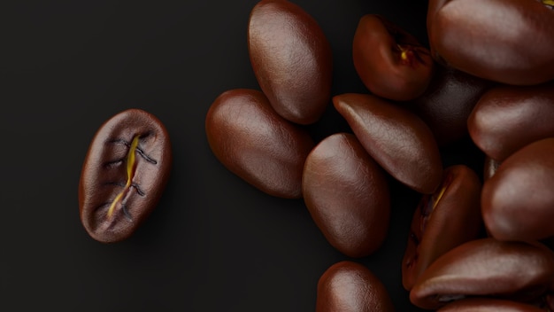 Macro of coffee beans group 3D Render