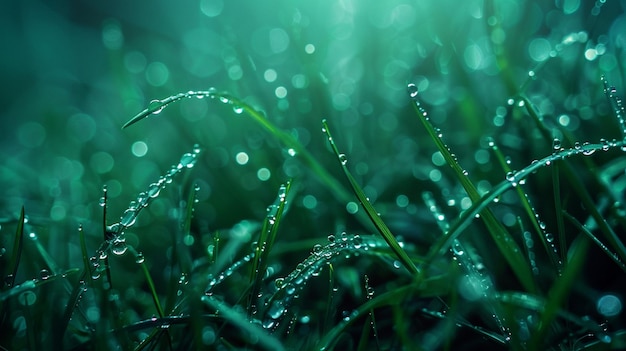 Macro Dew Drops on Grass Blades CloseUp Photography