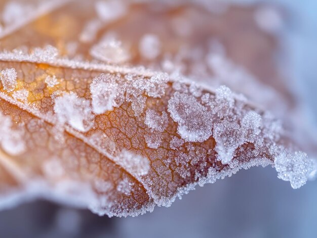 Photo macro of frost crystals on leaf