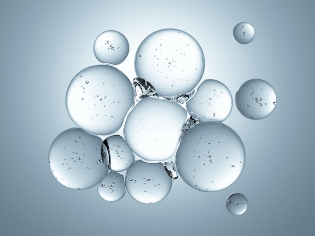 Macro glossy bubble water hydration skincare background 3d rendering