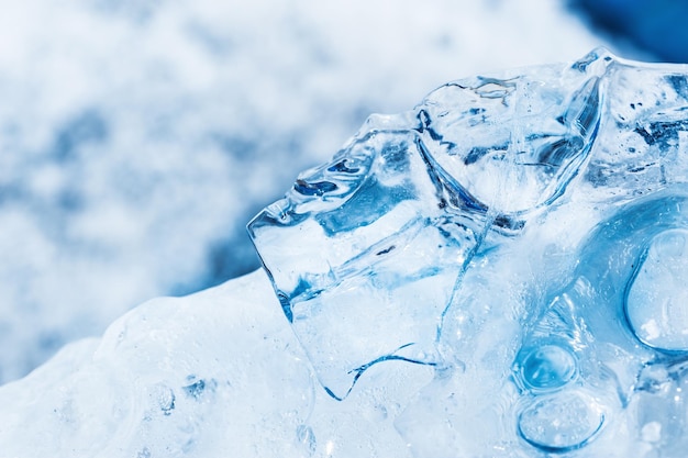 Macro image of blue ice with small depth of field. Ice background