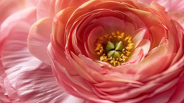 Macro image of a stunning pink ranunculus blossom suitable for botanical designs