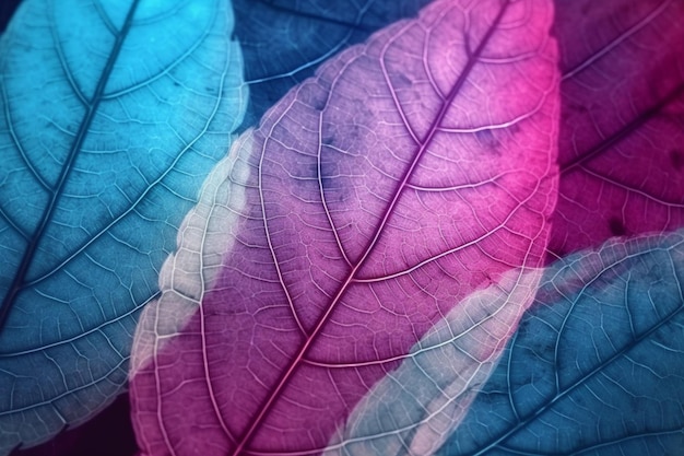 Macro leaves background texture blue turquoise pink color Transparent skeleton leaves Bright express