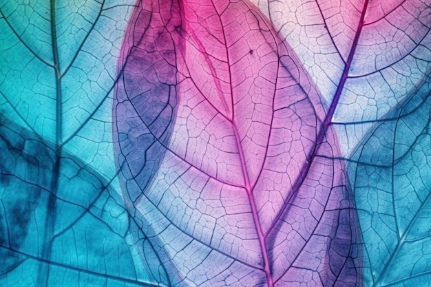 Macro leaves background texture blue turquoise pink color Transparent skeleton leaves Bright express