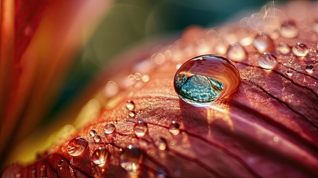 Photo macro lens shot of flowers in water drops