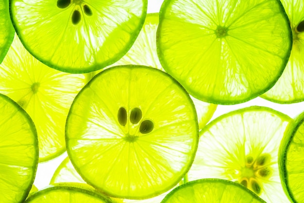 Macro Lime,Lemon and green lime overlapped slices close-up background,Macro lemon texture,Macro