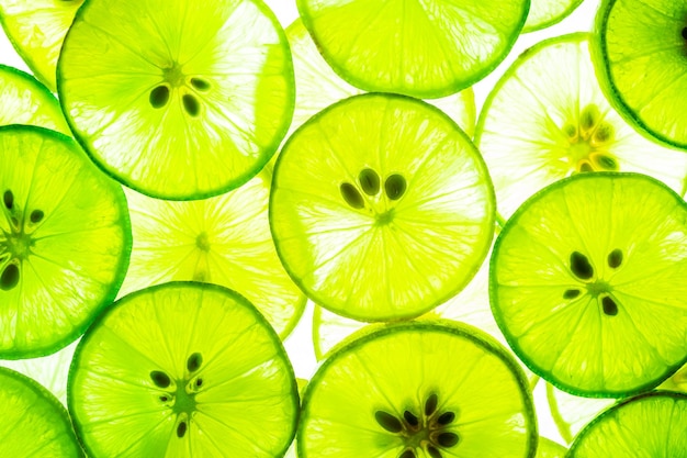 Macro Lime,Lemon and green lime overlapped slices close-up background,Macro lemon texture,Macro