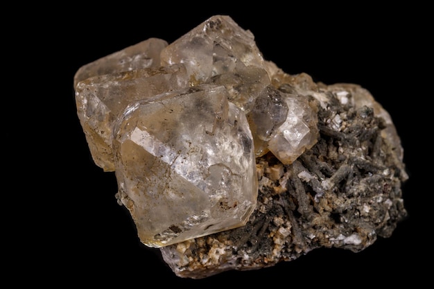 Macro mineral fluorite stone on balck background