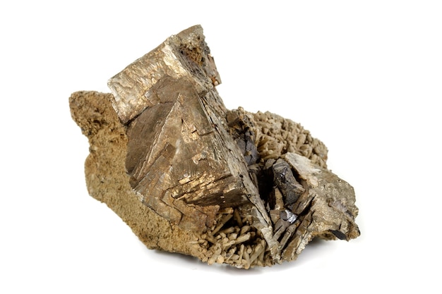 Macro mineral pyrite stone white background