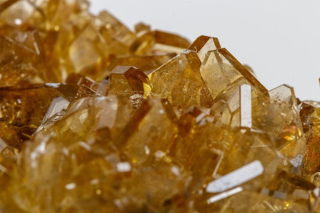 Macro mineral stone baryte crystals Barite on a white background