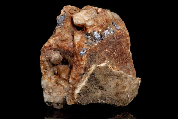 Macro of a mineral stone Boulangerite on a black background