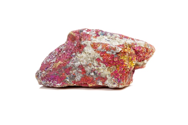 Macro mineral stone Chalcopyrite in the rock on a white background