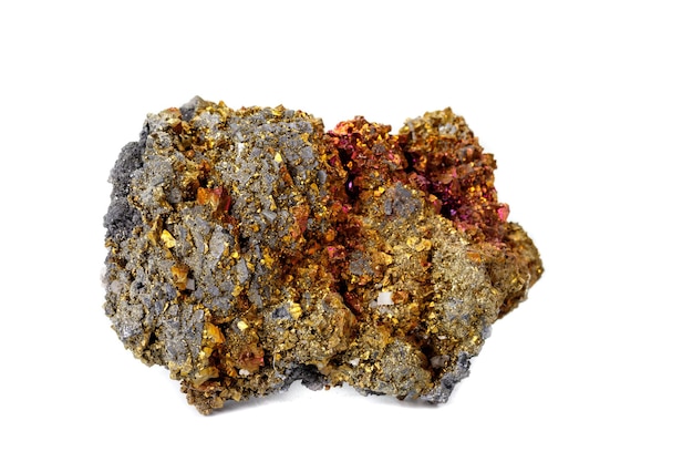 Macro mineral stone Chalcopyrite on a white background