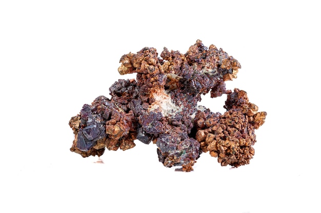 Macro mineral stone copper with cuprite on a white background