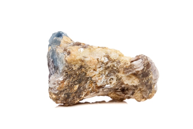 Macro mineral stone Corundum in rock a white background