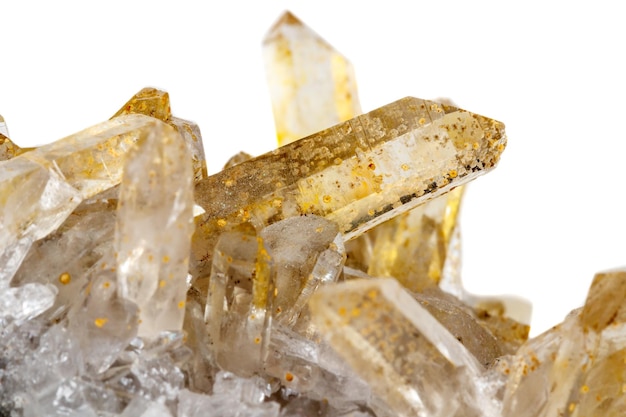 Macro Mineral Stone Crystals Citrine on a white background