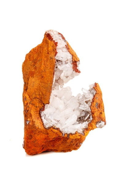 Macro mineral stone crystals Hemimorphite rock on a white background