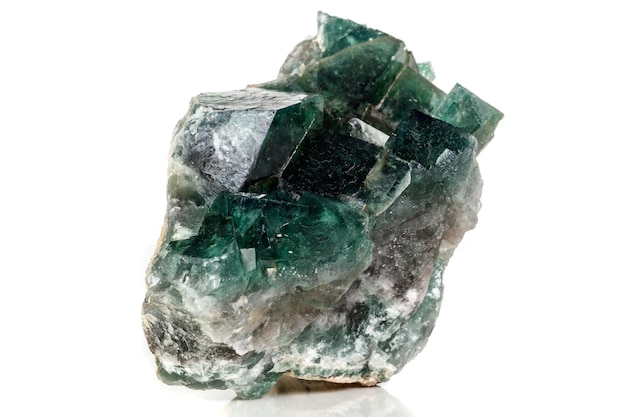 Macro mineral stone Fluorite on a white background