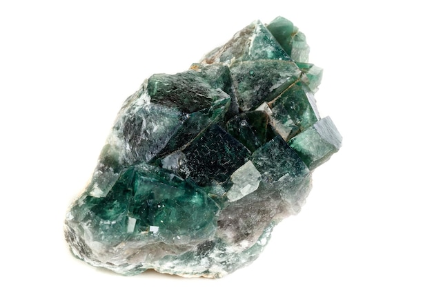 Macro mineral stone Fluorite on a white background