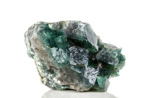 Macro mineral stone Fluorite on a white background