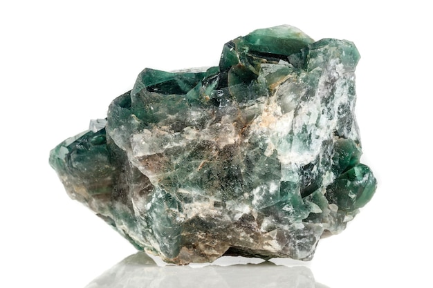 Macro mineral stone Fluorite on a white background