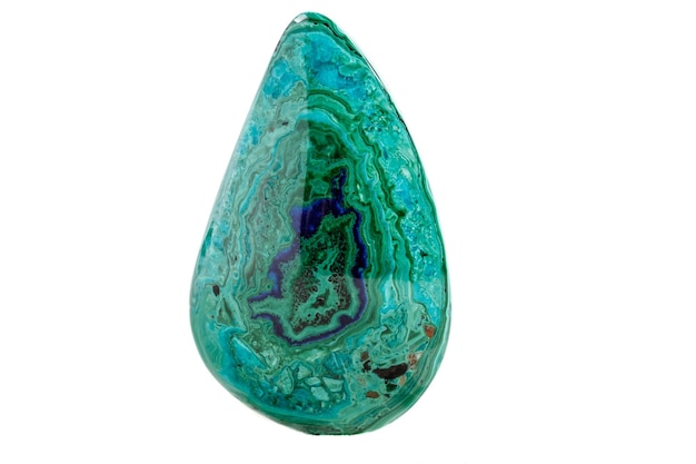 Macro mineral stone malachite with azurite on white background