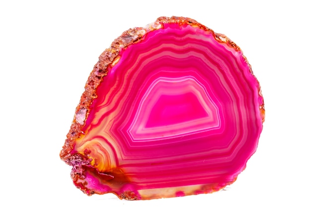 Macro mineral stone Pink Agate breed a white background