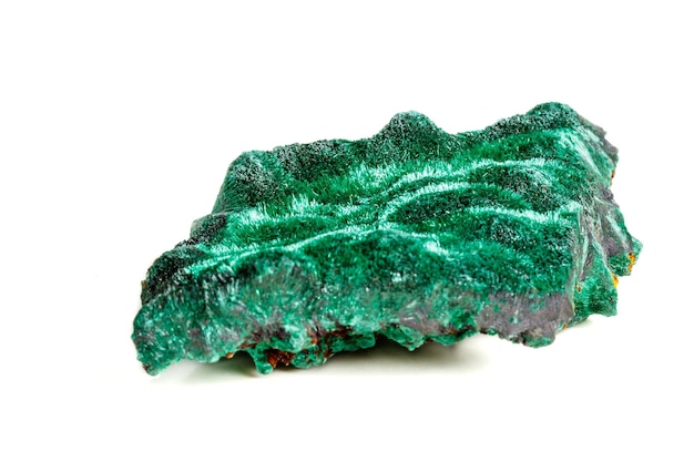 Macro mineral stone plisoviy plush satin malachite on a white background