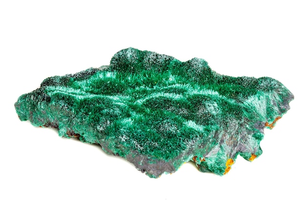 Macro mineral stone plisoviy plush satin malachite on a white background