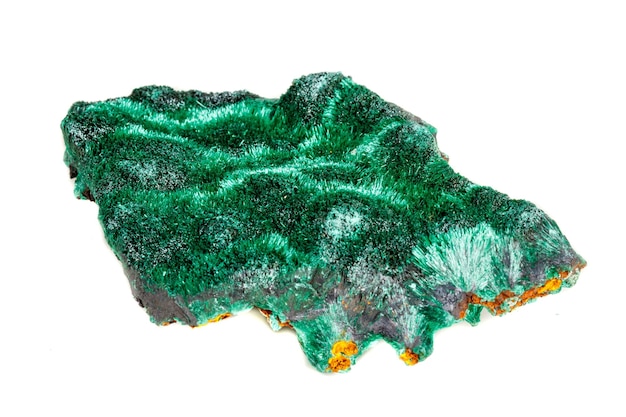 Macro mineral stone plisoviy plush satin malachite on a white background