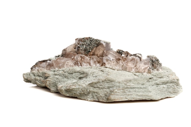 Macro mineral stone quartz chlorite Palygorskite rock on a white background