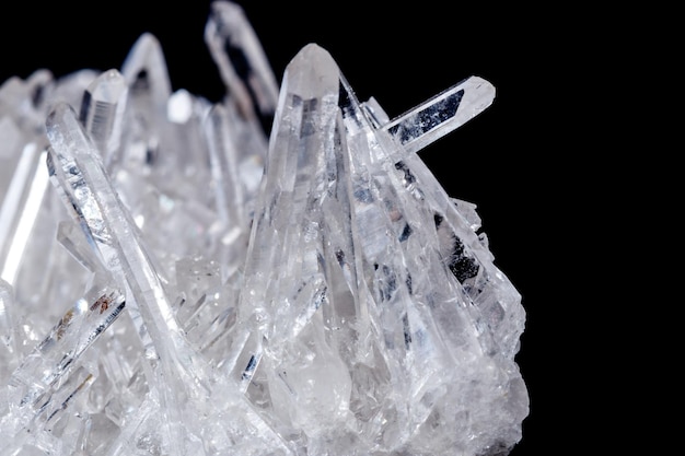 Macro Mineral Stone Rhinestone in Crystals on a Black Background close up