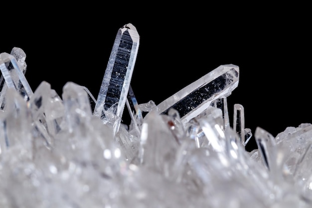 Macro Mineral Stone Rhinestone in Crystals on a Black Background