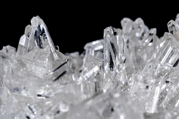 Macro Mineral Stone Rhinestone in Crystals on a Black Background