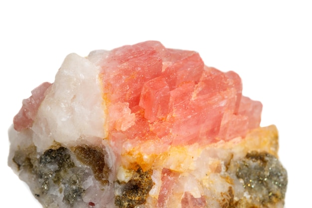 Macro of the mineral stone Rhodochrosite on a white background