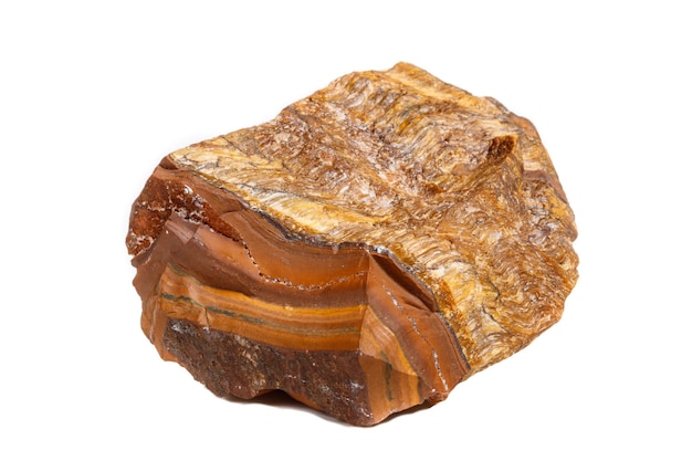 Macro mineral stone Tiger's eye in the breed on a white background close up