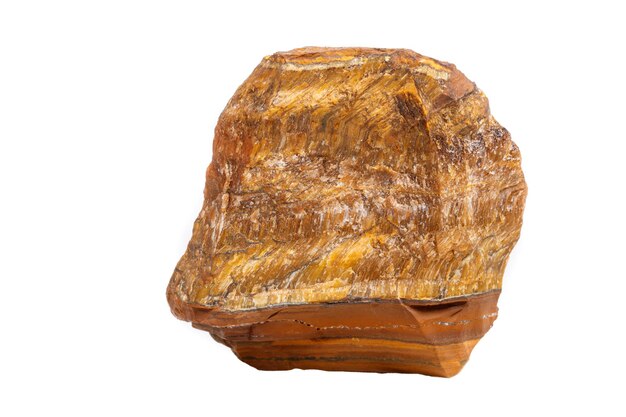 Macro mineral stone Tiger's eye in the breed on a white background