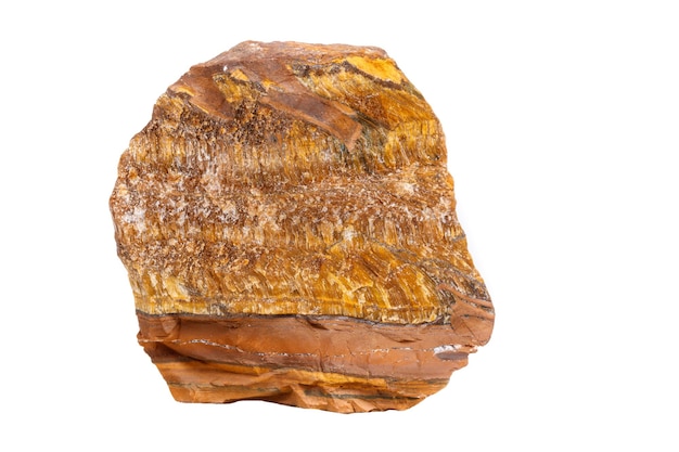 Macro mineral stone Tiger's eye in the breed on a white background