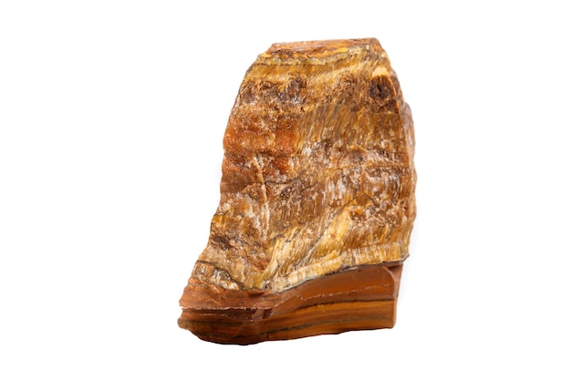 Macro mineral stone Tiger's eye in the breed on a white background