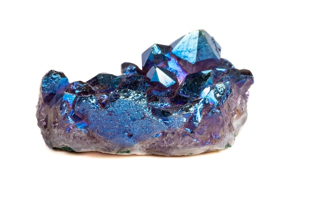 Macro mineral stone Titanium Quartz Flame Aura Quartz on a white background