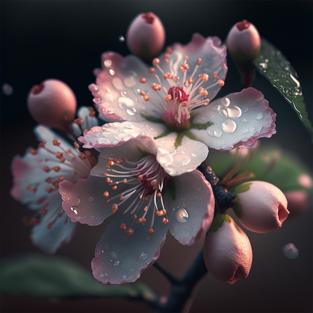 Macro photo of Beautiful Japanese cherry blossom flowers v4