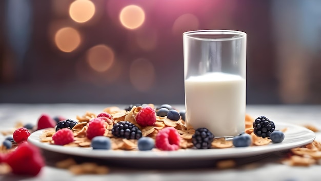 Macro photo of a cereal flakes milk