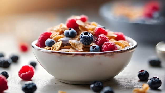 Macro photo of a cereal flakes milk