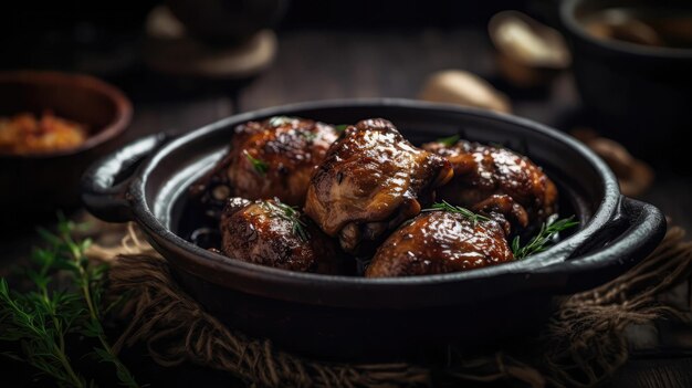 Macro Photo Chicken Adobo On Stone Rustic Pub Generative AI