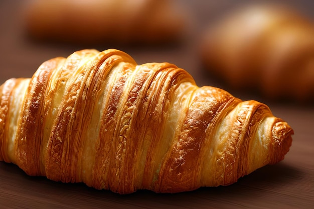 Macro photo of croissant blur or bokeh background