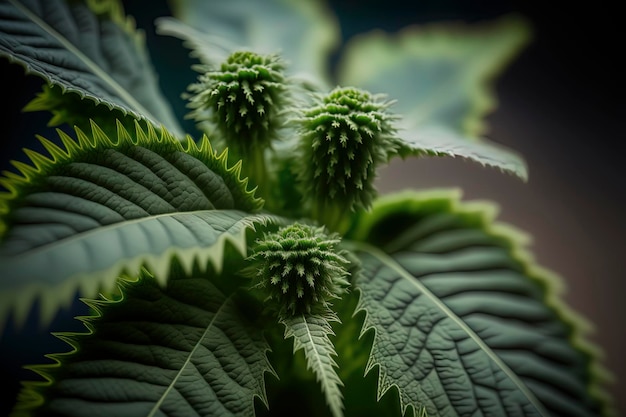 Macro photo of a Green burdock leaves texture background