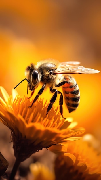 A macro photo of a honeybee on a big flower Ai generated illustration