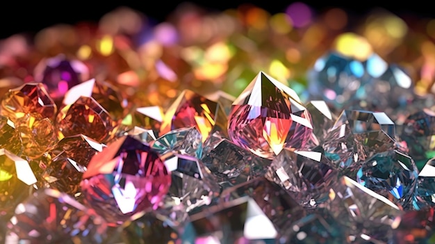 Macro photo of multicolored diamond crystals